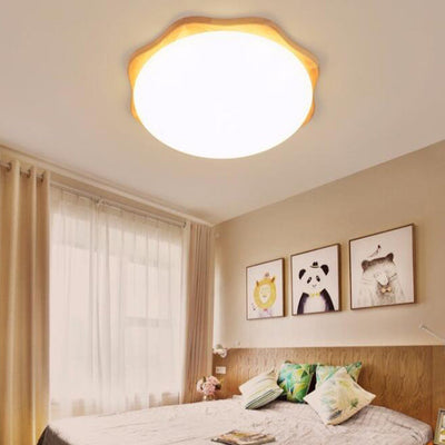 Contemporary Nordic Wood Acrylic Plum Shape LED Flush Mount Ceiling Light For Living Room