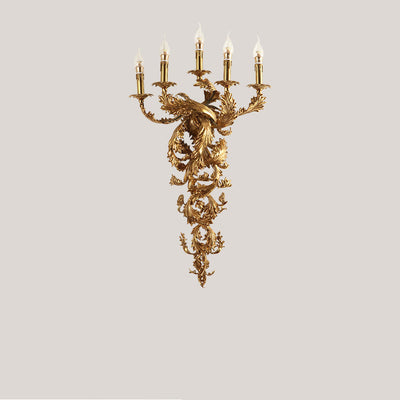 Traditional French Full Copper Carved Lamp Arm Palace Candelabra 5-Light Wall Sconce Lamp For Living Room