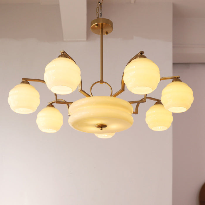 Modern Mid-Century Branch Curved Rod Round Orb Iron Glass 4/6/8 Light Chandelier For Living Room