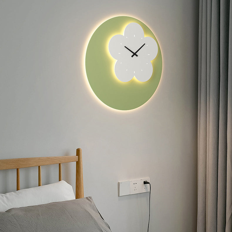 Contemporary Creative Round Decorative Clock Heart Iron Acrylic LED Wall Sconce Lamp For Bedroom