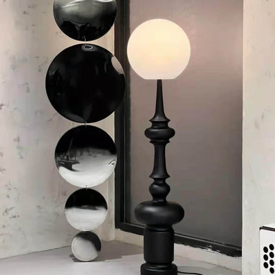 Lampe sur pied à 1 lumière avec base de colonne d'échecs romains vintage sphère 