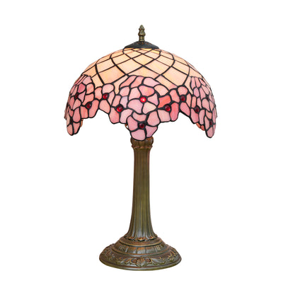 Traditional Tiffany Dome Sakura Aluminium Alloy Glass 1-Light Table Lamp For Bedside