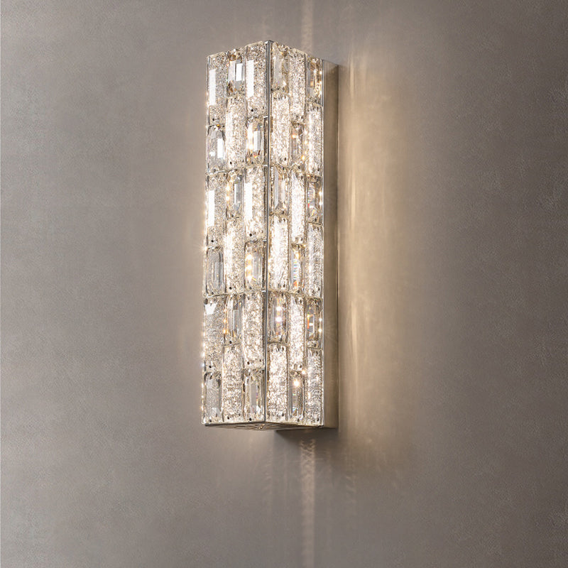 Modern Luxury Rectangle Stainless Steel Crystal LED Wall Sconce Lamp For Bedroom