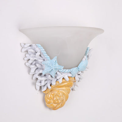 Contemporary Creative Resin Starfish Decorative Trumpet Glass Shade 1-Light Wall Sconce Lamp For Bedroom