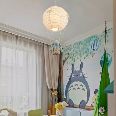 Contemporary Creative Kids Hot Air Balloon Weaving Iron Fabric 1-Light Chandelier For Bedroom