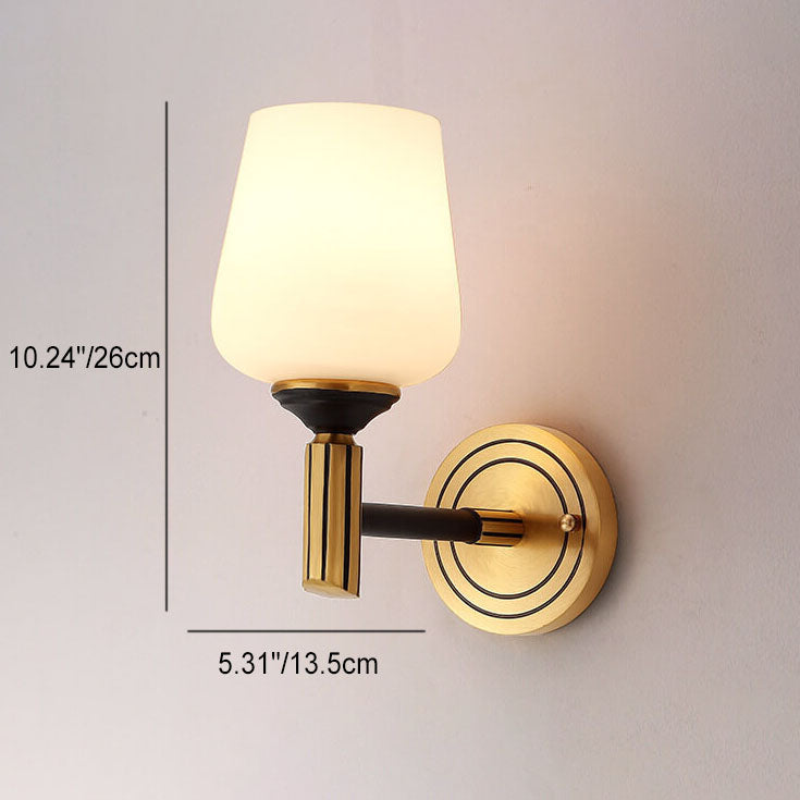 Traditional European Cylindrical Cup All Brass Glass 1-Light Wall Sconce Lamp For Bedroom