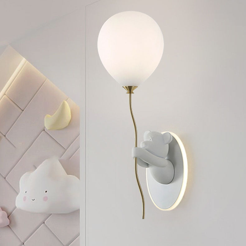 Contemporary Creative Cartoon Bear Balloon Iron Resin Glass 1-Light Wall Sconce Lamp For Bedroom