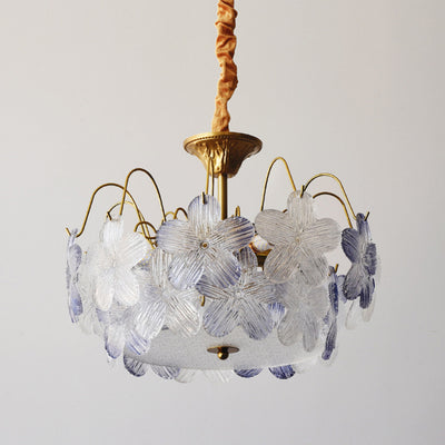 Traditional French Iron Glass Round Flower 5/6 Light Chandeliers For Bedroom