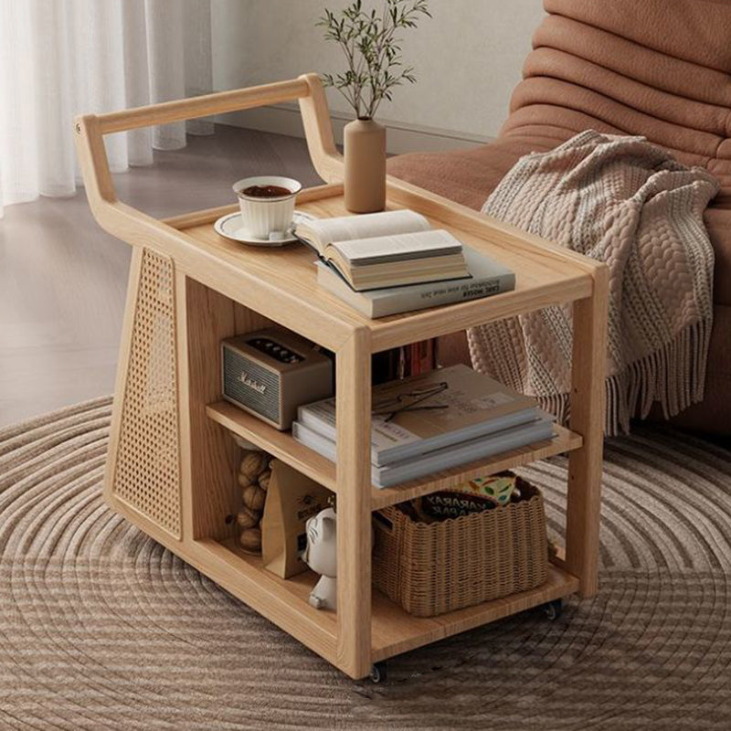 Contemporary Retro Solid Wood Movable Multifunctional Storage End Table 3-Tier For Living Room