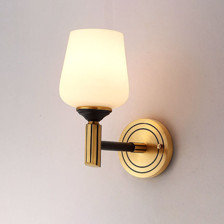 Traditional European Cylindrical Cup All Brass Glass 1-Light Wall Sconce Lamp For Bedroom