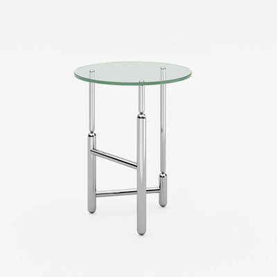 Modern Minimalist Cylinder Round Glass Iron End Table 1-Tier For Living Room