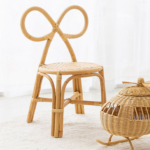 Traditional Japanese Round Rattan Weaving Footstool Bow Knot Backrest For Entryways