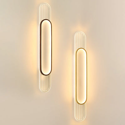 Modern Simplicity Imitation Wood Grain Edging Acrylic Grille Ellipse Shade LED Wall Sconce Lamp For Living Room