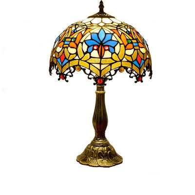 Traditional Tiffany Flower Gemstone Stained Glass 1-Light Table Lamp For Living Room