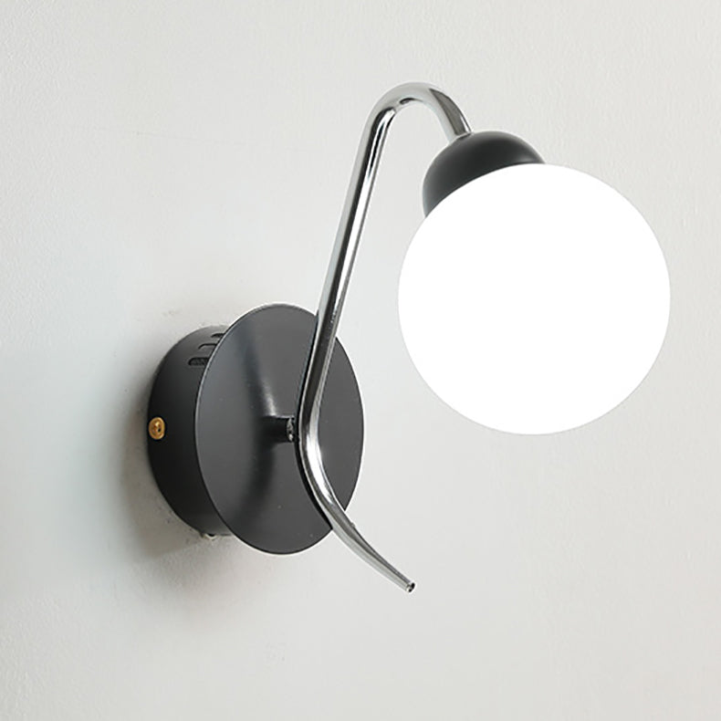 Modern Minimalist Iron Glass Circular Arc Ball 1-Light Wall Sconce Lamp For Bedside