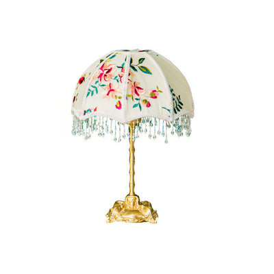 Traditional European Fabric Copper Dome Flower 1-Light Table Lamp For Bedside