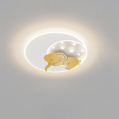 Contemporary Creative Iron Acrylic Round Elephant Rabbit LED Flush Mount Ceiling Light For Bedroom