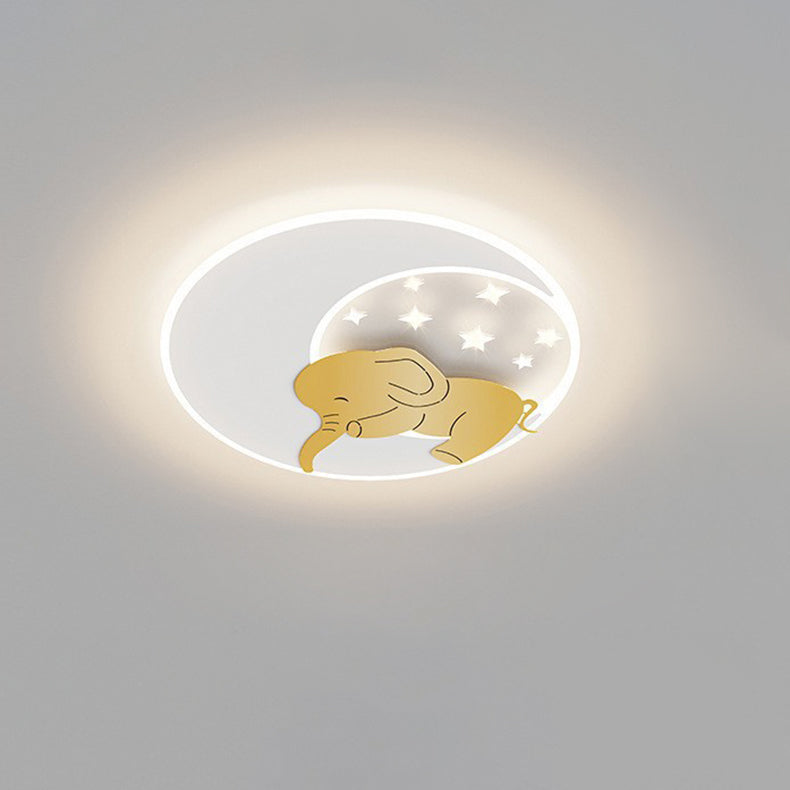 Contemporary Creative Iron Acrylic Round Elephant Rabbit LED Flush Mount Ceiling Light For Bedroom