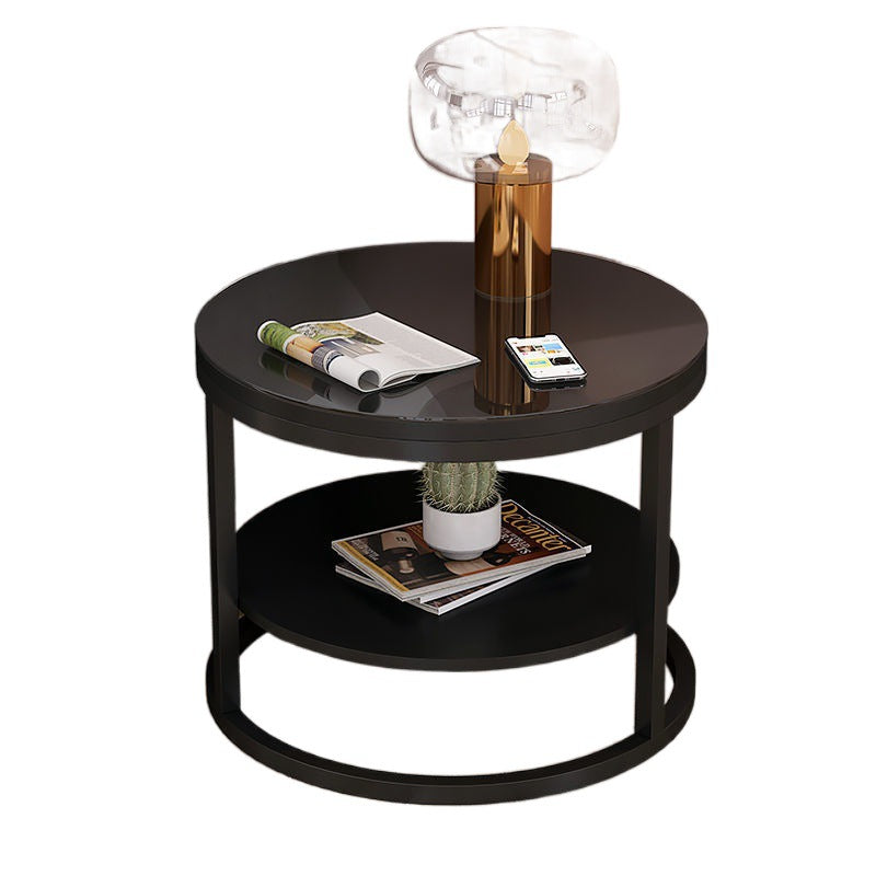 Modern Simplicity Round Wood Iron Frame Side Table 2-Tier For Living Room