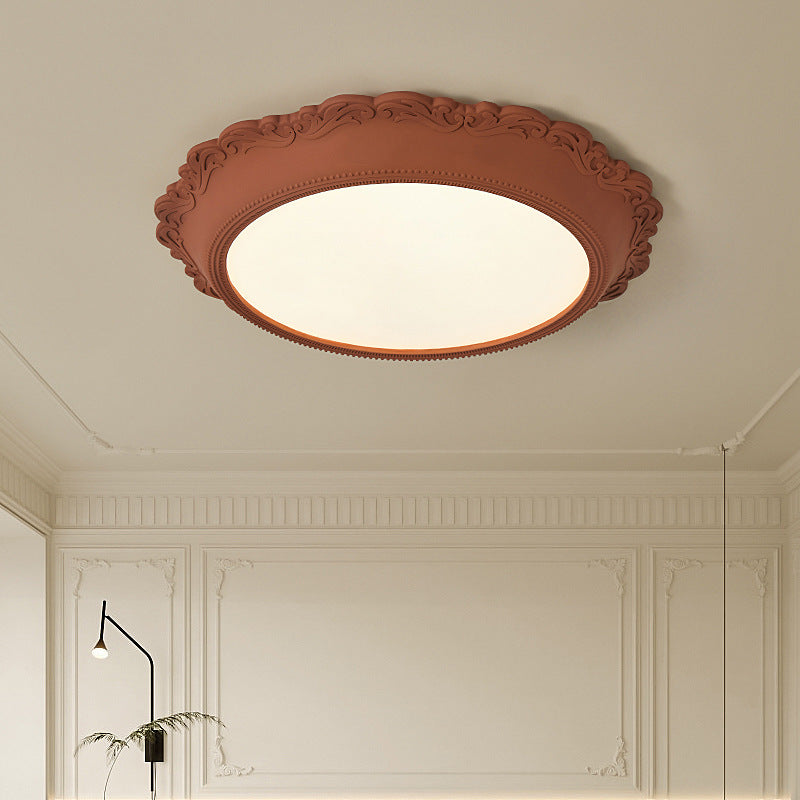 Modern Minimalist PU Engraved Round Edge Acrylic LED Flush Mount Ceiling Light For Living Room