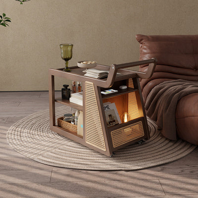 Contemporary Retro Solid Wood Movable Multifunctional Storage End Table 3-Tier For Living Room