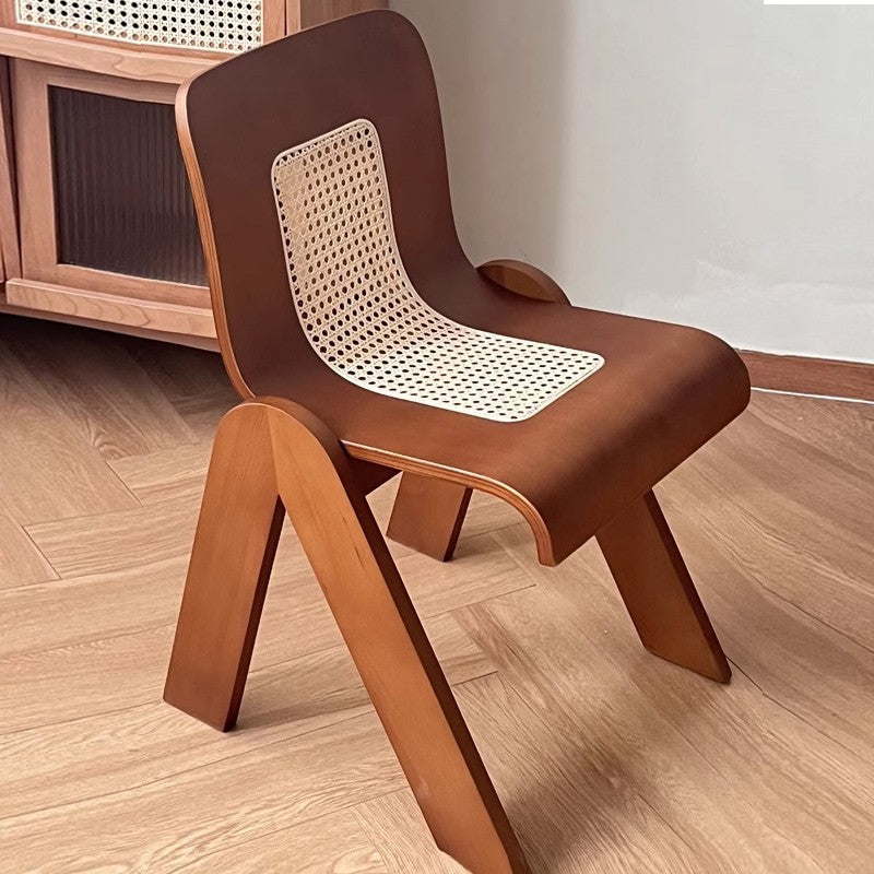 Contemporary Retro Rattan Weaving Wood Arc Dining Chair Backrest For Dining Room