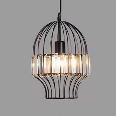 Vintage Wrought Iron Geometry Birdcage 1-Light Pendant Light