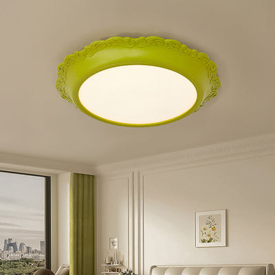 Modern Minimalist PU Engraved Round Edge Acrylic LED Flush Mount Ceiling Light For Living Room