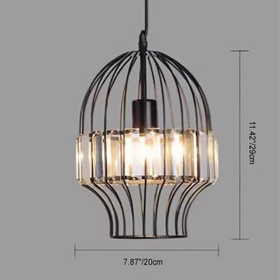 Vintage Wrought Iron Geometry Birdcage 1-Light Pendant Light