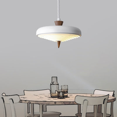 Contemporary Nordic Solid Wood Iron Flying Saucer 1-Light Pendant Light For Dining Room