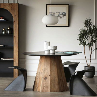 Contemporary Round Oak Wood Veneered Top Coffee Table For Living Room