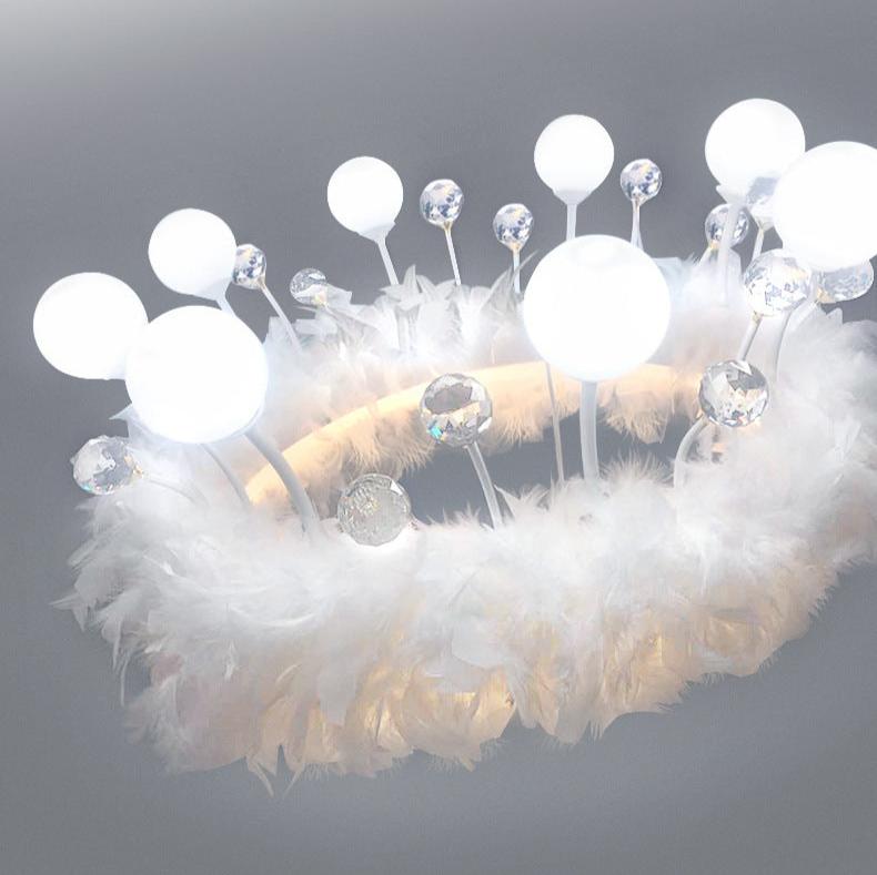 Contemporary Creative Crown Acrylic Ring Feather Decor LED Chandelier For Living Room