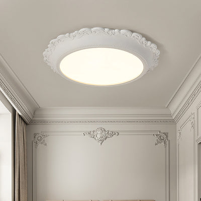 Modern Minimalist PU Engraved Round Edge Acrylic LED Flush Mount Ceiling Light For Living Room