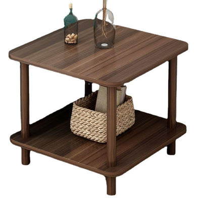 Traditional Japanese Square Solid Wood End Table 2-Tier For Living Room