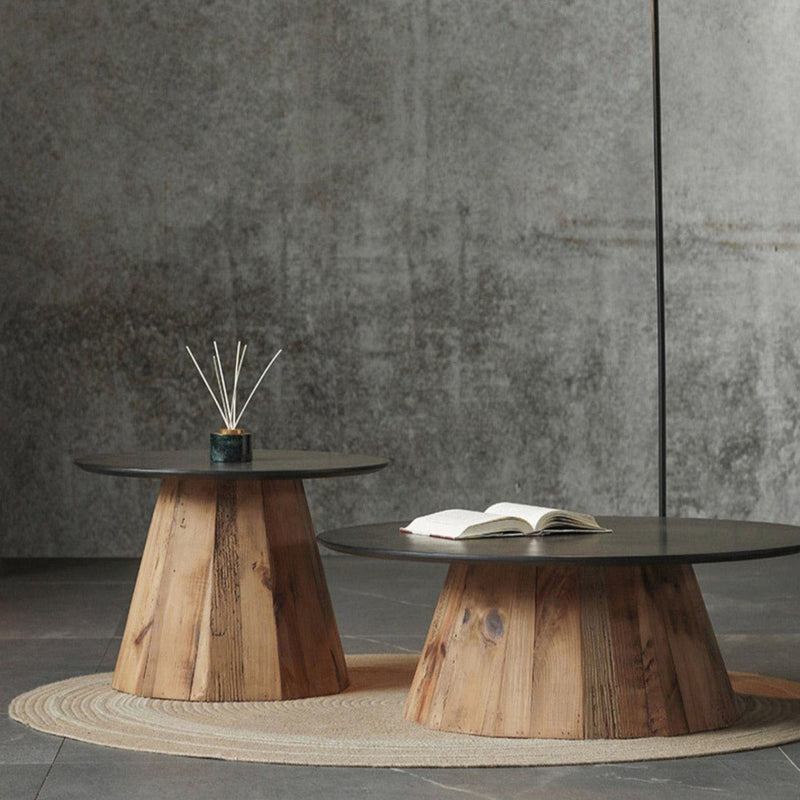 Contemporary Round Oak Wood Veneered Top Coffee Table For Living Room