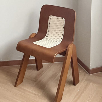 Contemporary Retro Rattan Weaving Wood Arc Dining Chair Backrest For Dining Room