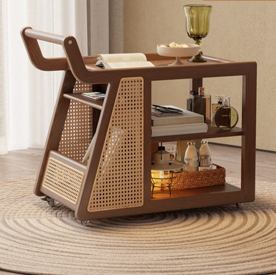 Contemporary Retro Solid Wood Movable Multifunctional Storage End Table 3-Tier For Living Room