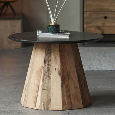 Contemporary Round Oak Wood Veneered Top Coffee Table For Living Room