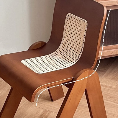 Contemporary Retro Rattan Weaving Wood Arc Dining Chair Backrest For Dining Room