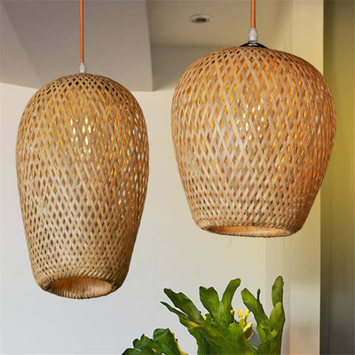 Rustic Style Bamboo Weaving 1-Light Pendant Light