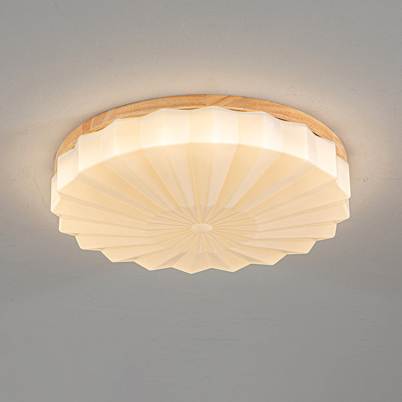 Modern Minimalist Round Flower Wood Iron Acrylic LED Flush Mount Ceiling Light For Living Room