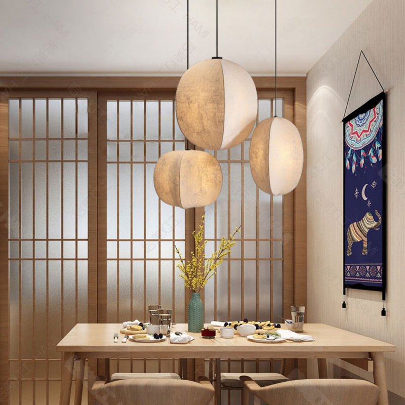Traditional Japanese Zen Anti-silk Lantern Shape 1-Light Pendant Light For Living Room
