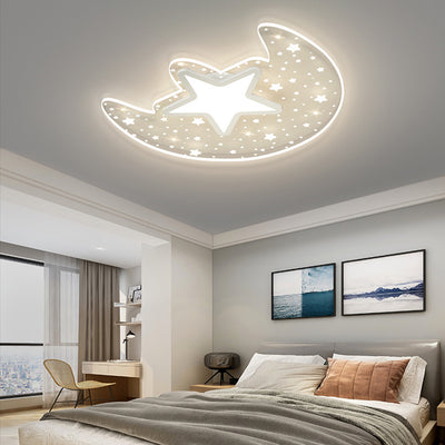 Contemporary Creative Star Moon Aluminium Acrylic LED Flush Mount Ceiling Light For Bedroom