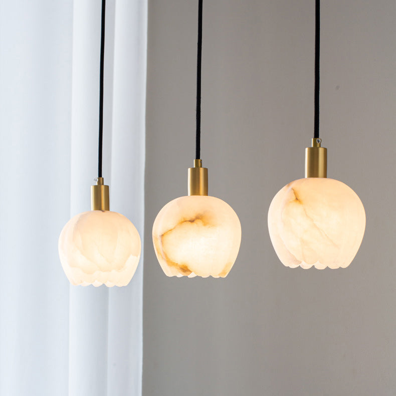 Lampe suspendue moderne et minimaliste à 1 lumière en marbre et cuivre pour le salon 