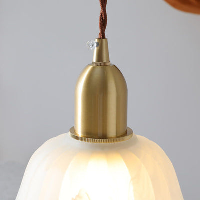 Traditional French Frosted Glass Flower Shape Copper 1-Light Pendant Light For Dining Room