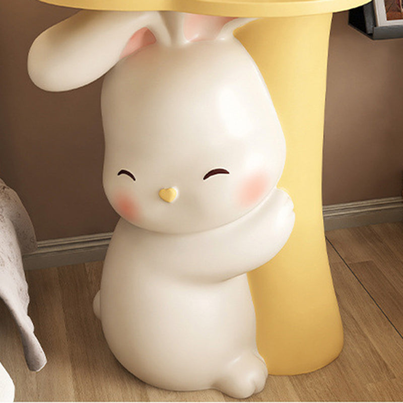 Contemporary Creative Kids Flower Rabbit Resin Wood End Table 1-Tray For Bedroom