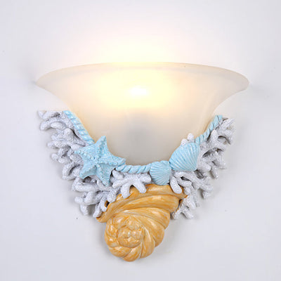 Contemporary Creative Resin Starfish Decorative Trumpet Glass Shade 1-Light Wall Sconce Lamp For Bedroom