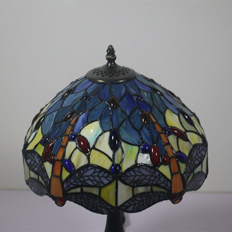 Traditional Tiffany Stained Glass Dragonfly 1-Light Table Lamp For Living Room