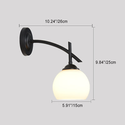 Contemporary Simplicity Iron Spherical Glass Shade 1-Light Wall Sconce Lamp For Bedroom