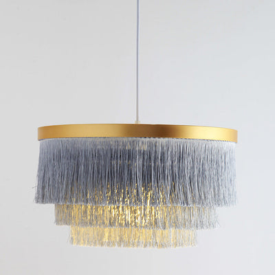 Contemporary Scandinavian Tassel Round Silk Polyester Iron 1-Light Pendant Light For Bedroom